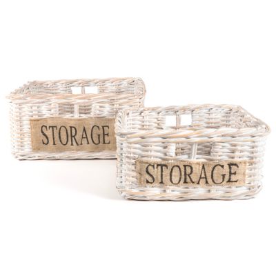 Jonathan Y Reed Hand-Woven Rattan Nesting Baskets with Handles Set of 2
