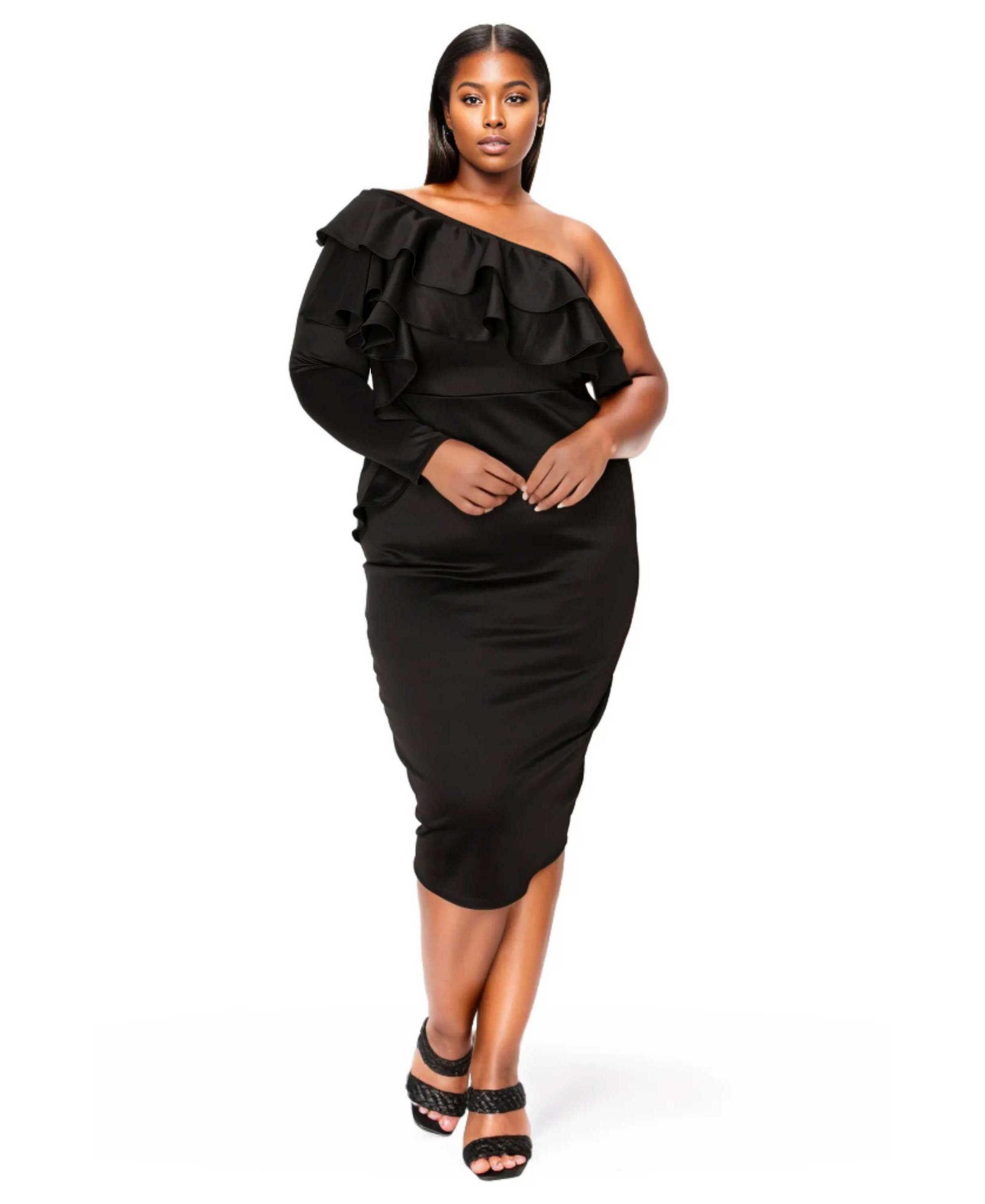 L I V D Plus Size Val Ruffled Bodycon Dress