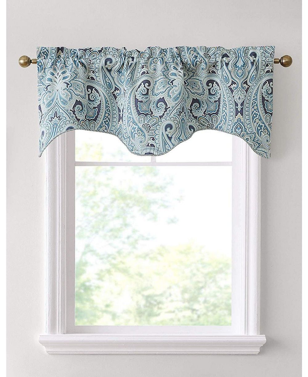HLC.ME Paris Paisley Thermal Insulated Decorative Rod Pocket Short Scalloped Curtain Valance for Kitchen, Bathroom, Basement and Small Windows
