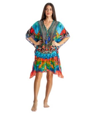 La Moda Clothing Women's V-neck Short Kaftan Dress