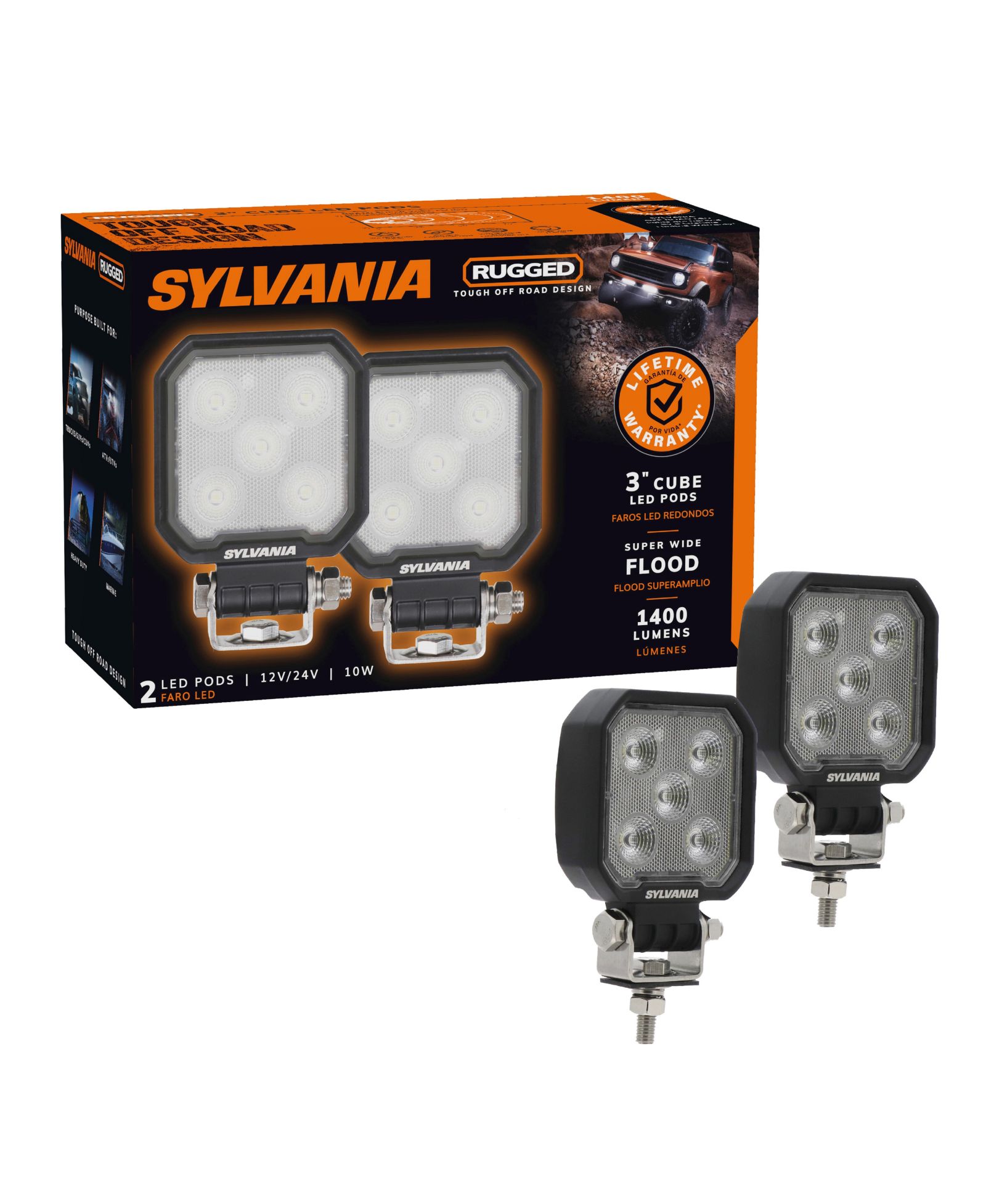 Sylvania Off-Road Flood Light 3 Inch LED Light Pods, 2-Pack