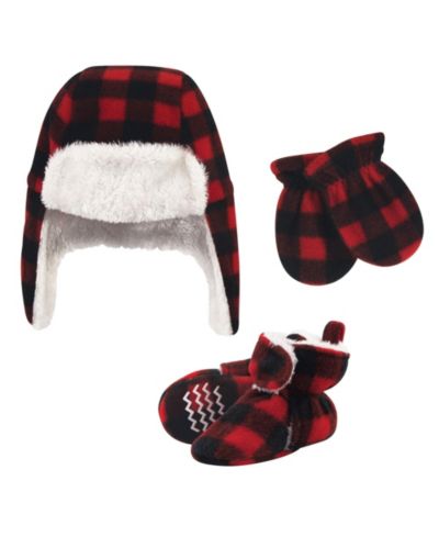 Hudson Baby Baby Boys Hudson Unisex Unisex Winter Warmth 3Pk Earflap Hat, Mittens & Plush Booties
