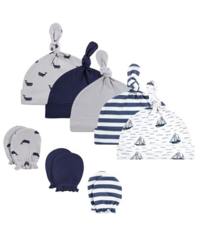 Hudson Baby Baby Boys Hudson Essential 8-Piece Set Knotted Beanie Hats and Anti-Scratch Mitts