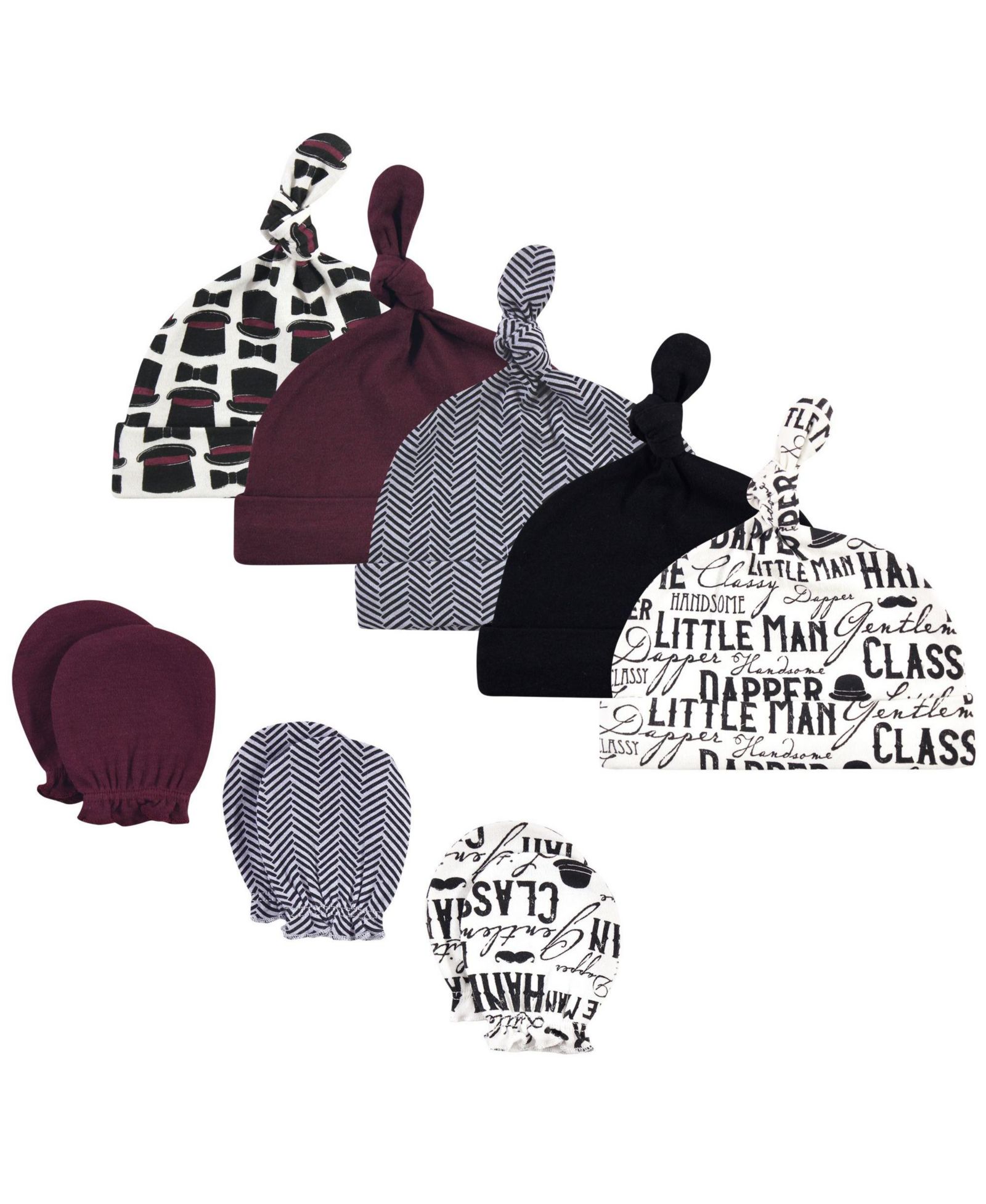 Hudson Baby Baby Boys Hudson Essential 8-Piece Set Knotted Beanie Hats and Anti-Scratch Mitts