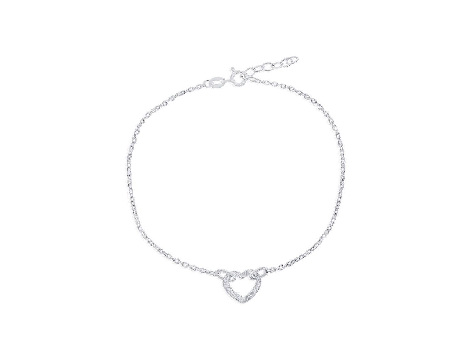 Simona Sterling Silver, Lined Heart Anklet