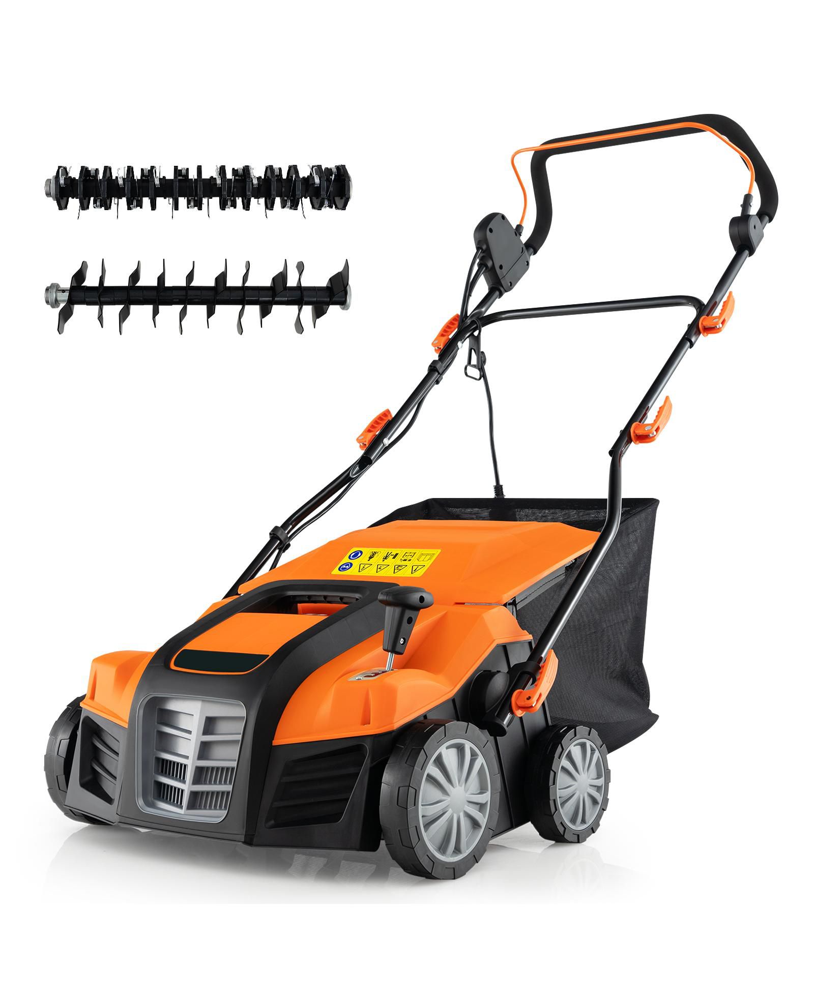 16-Inch Lawn Scarifier Dethatcher Electric with Debris Collection Bag