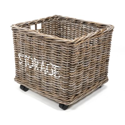 Jonathan Y Yael Coastal Hand-Woven Rattan Basket with Wheels and Handles, Storage