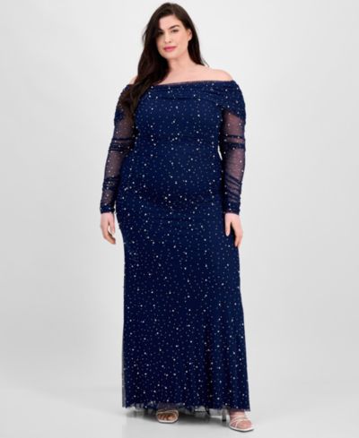 B Darlin Trendy Plus Size Off-The-Shoulder Pearl Gown