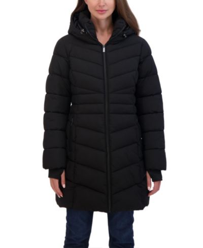 Sebby Collection Женская утепленная куртка Sebby Collection 3/4 Hooded Stretch Puffer Coat