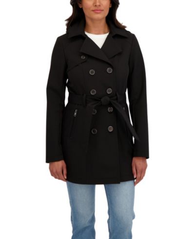 Sebby Collection Женский Belted Double Breasted Soft Shell Trench Coat With Detachable Hood