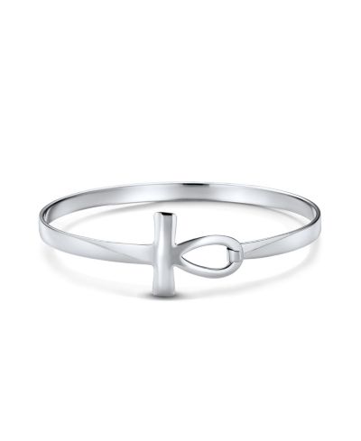 Bling Jewelry Key of Life Egyptian Ankh Cross Sideways Bangle Bracelet Sterling Silver 7"
