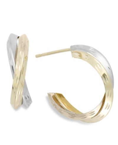 Серьги X-Hoop двухцветные из 10k Gold, 16mm