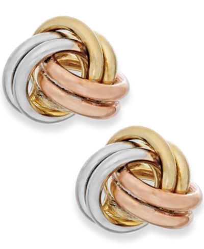 Серьги-гвоздики Tri-Tone Love Knot из золота 10k