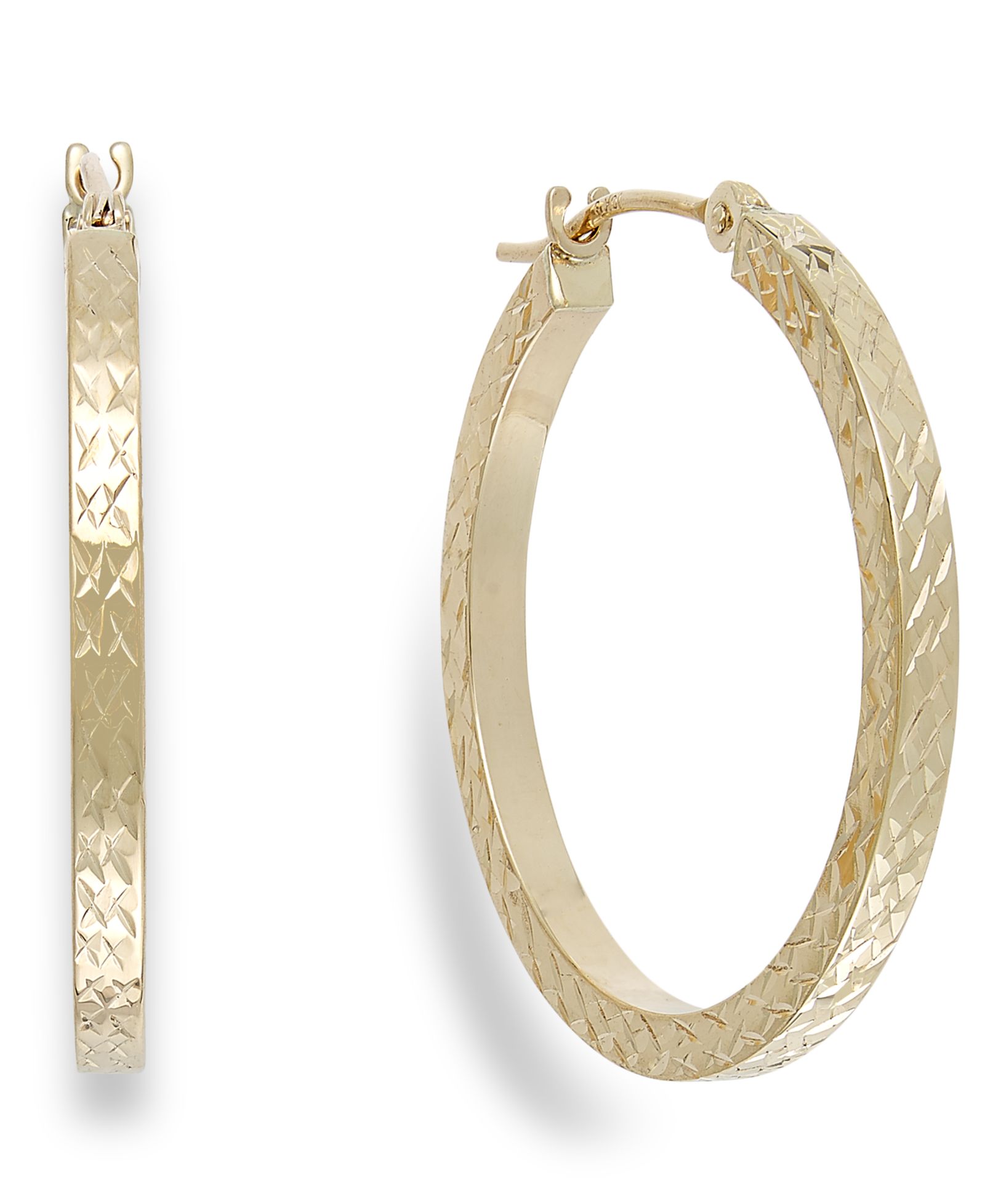 Серьги-кольца с огранкой алмазом, 10k Gold, 25mm