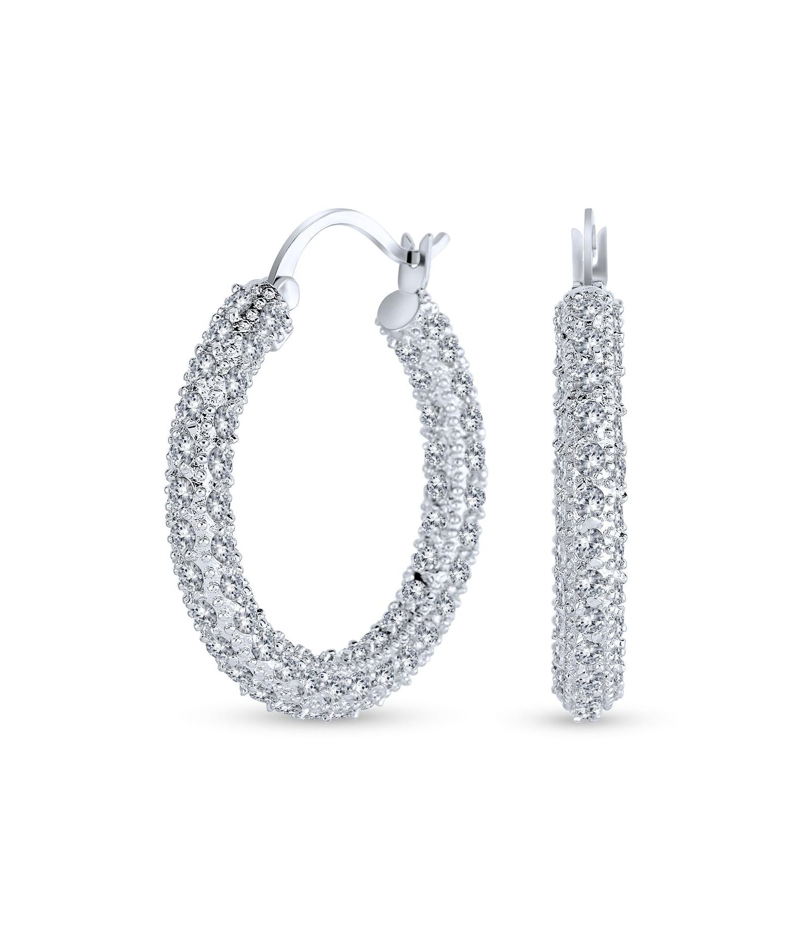 Серьги-кольца Bling Jewelry Cubic Zirconia Pave для выпускного бала, латунь, диаметр 1.3