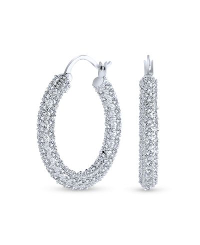Серьги-кольца Bling Jewelry Cubic Zirconia Pave для выпускного бала, латунь, диаметр 1.3