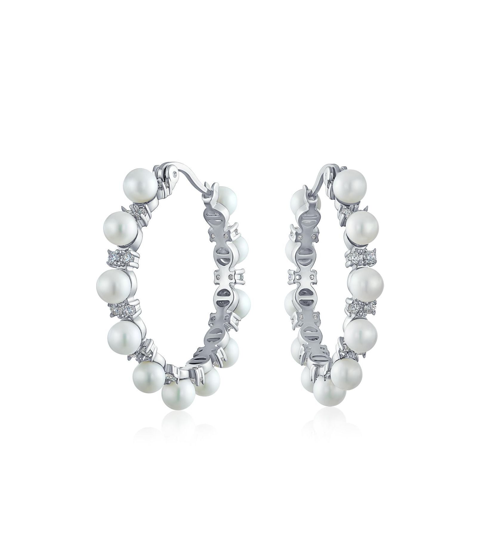 Серьги-кольца Bling Jewelry Statement Jewelry с белым имитационным жемчугом 1.25 Diameter
