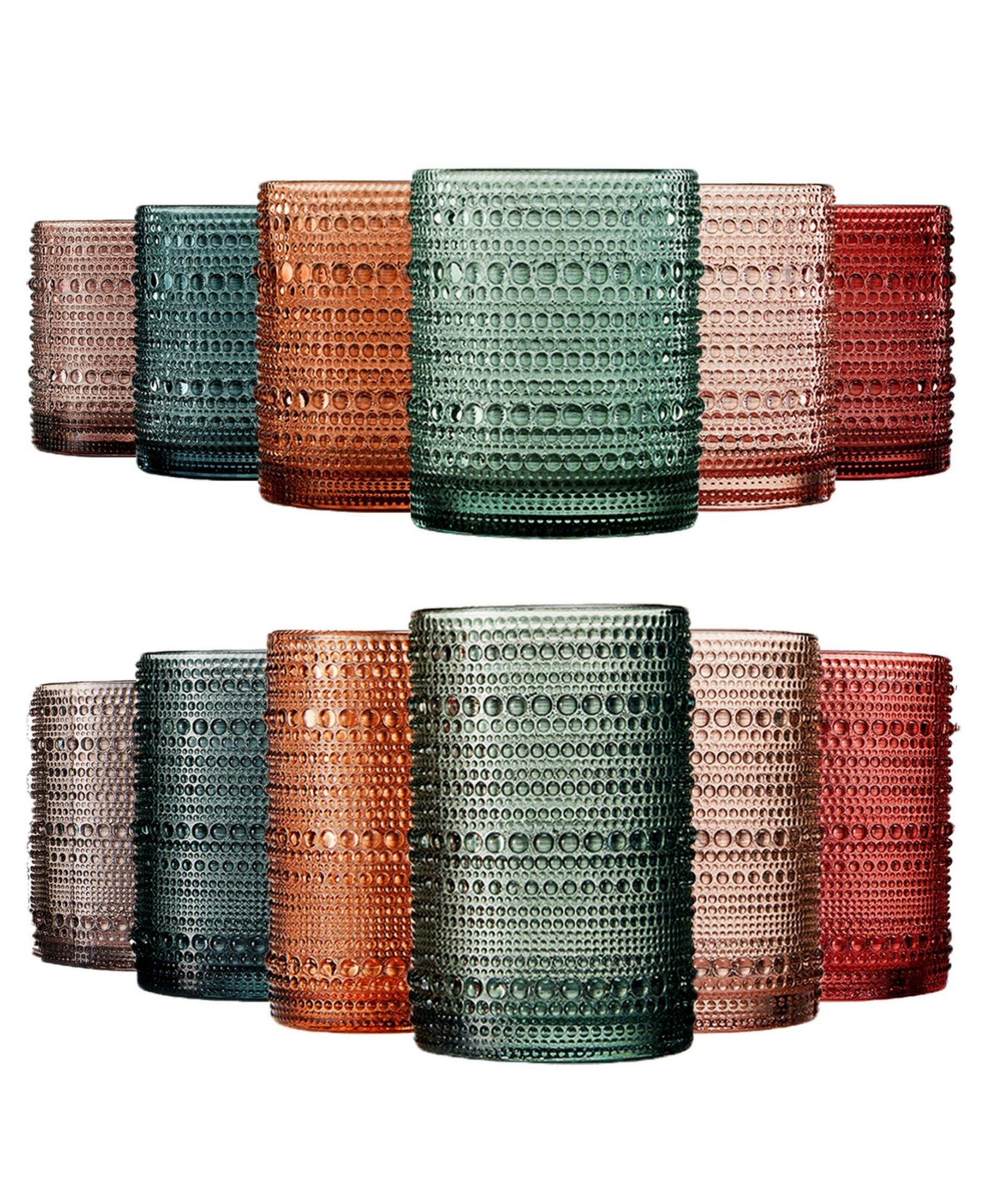 The Wine Savant Khen Hobnail Drinking Glasses Pastel Colored Beaded Set of 12