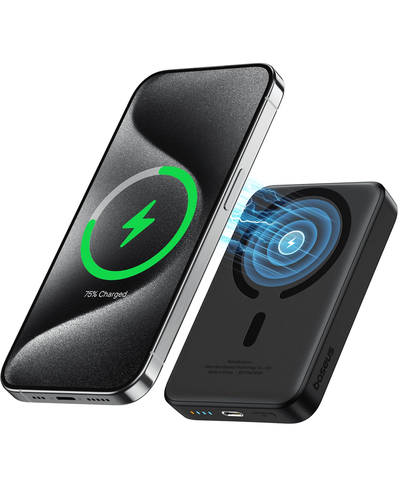 Baseus 5000mAh Magnetic-Wireless Power Bank, Compatible with iPhone 15, 14, 13, and 12 Series