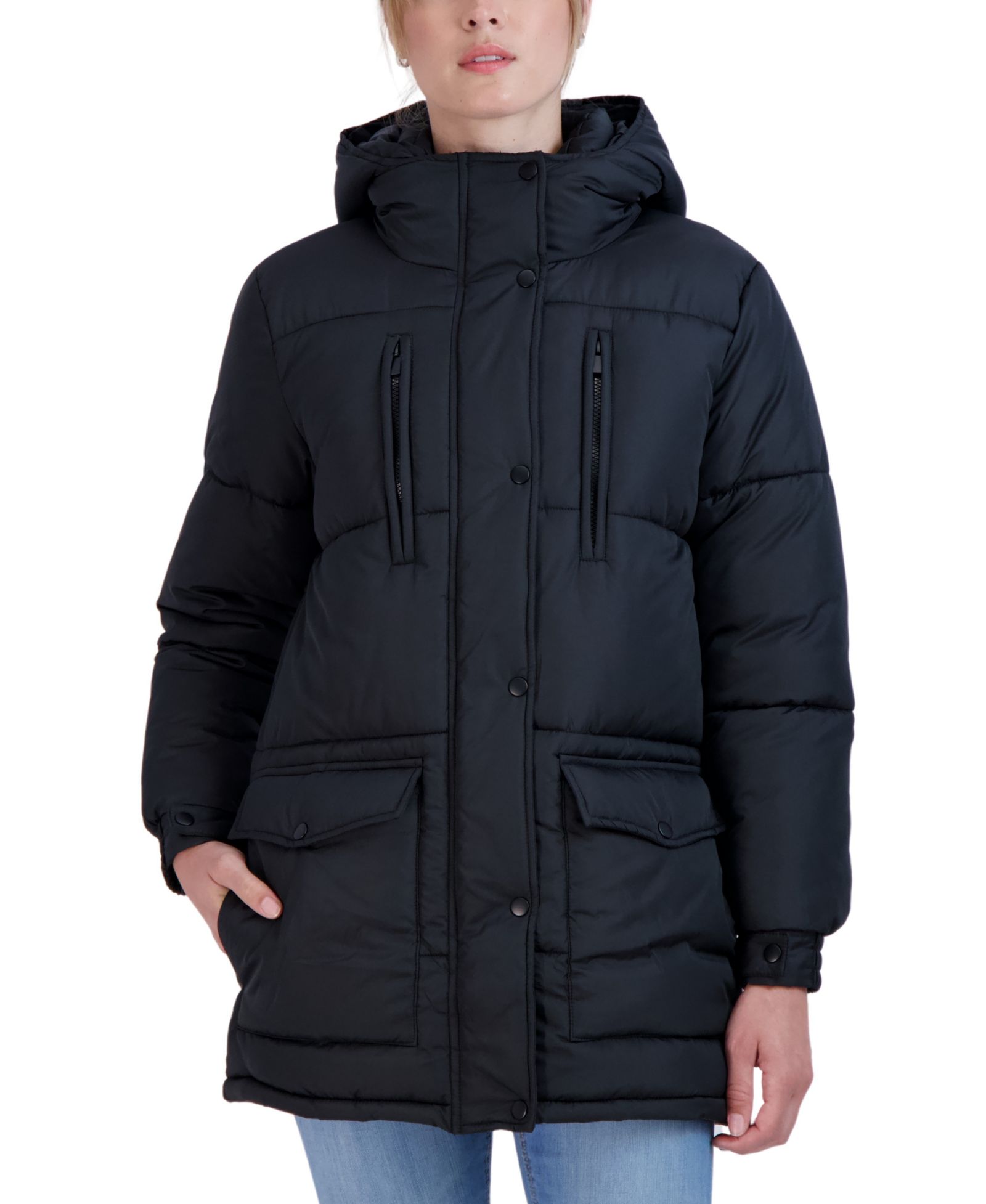 Sebby Women's Juniors' Hooded 3/4 Puffer Coat