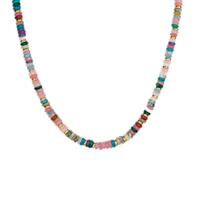 Olivia Sterling Silver Mixed Gemstone Multicolor Beaded Choker Necklace