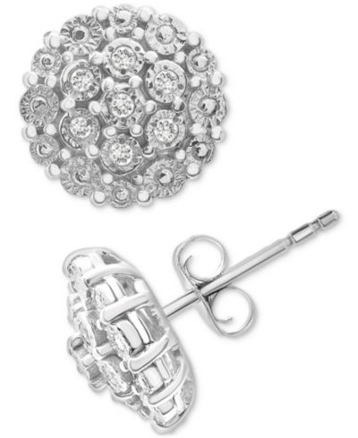 Серьги-гвоздики с бриллиантовым кластером (1/10 ct. t.w.) из стерлингового серебра
