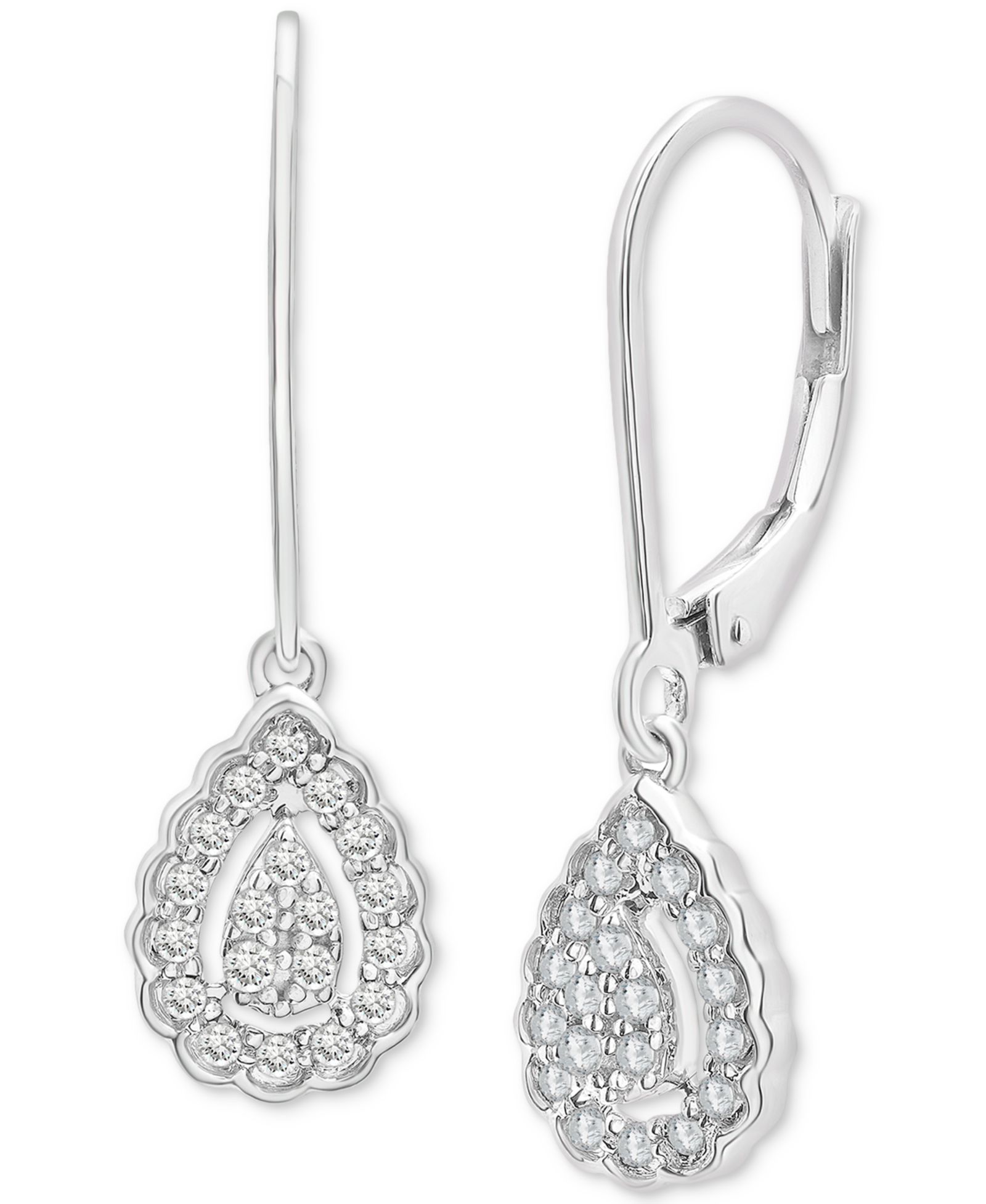 Серьги-подвески Diamond Teardrop Halo Cluster Leverback из стерлингового серебра, 1/4 ct. t.w.