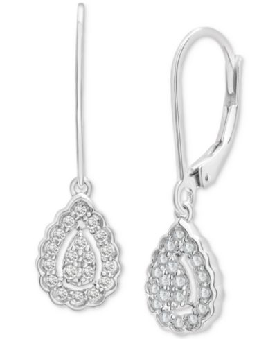 Серьги-подвески Diamond Teardrop Halo Cluster Leverback из стерлингового серебра, 1/4 ct. t.w.