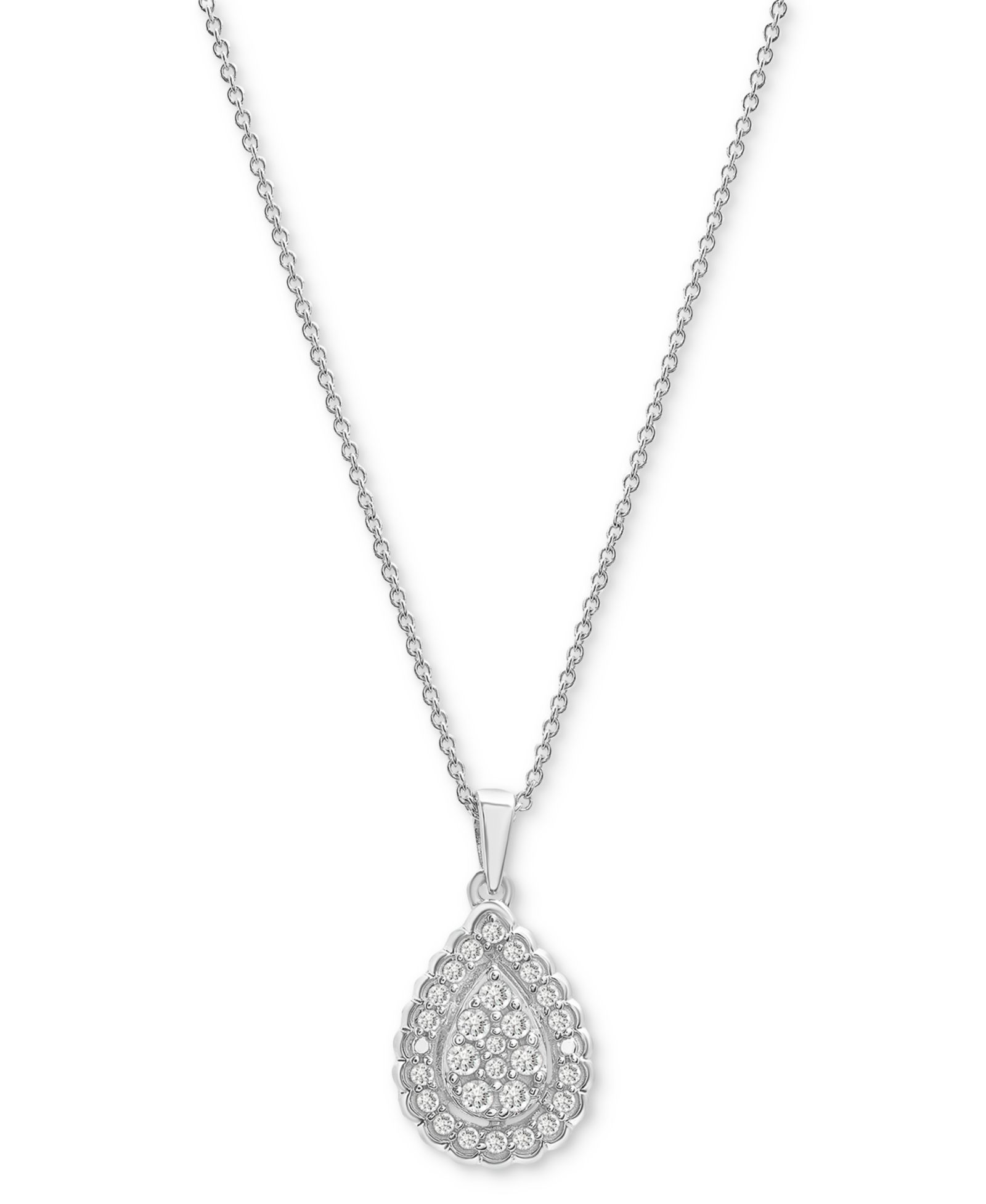 Подвеска-кулон Diamond Teardrop Halo Cluster 18" в Sterling Silver