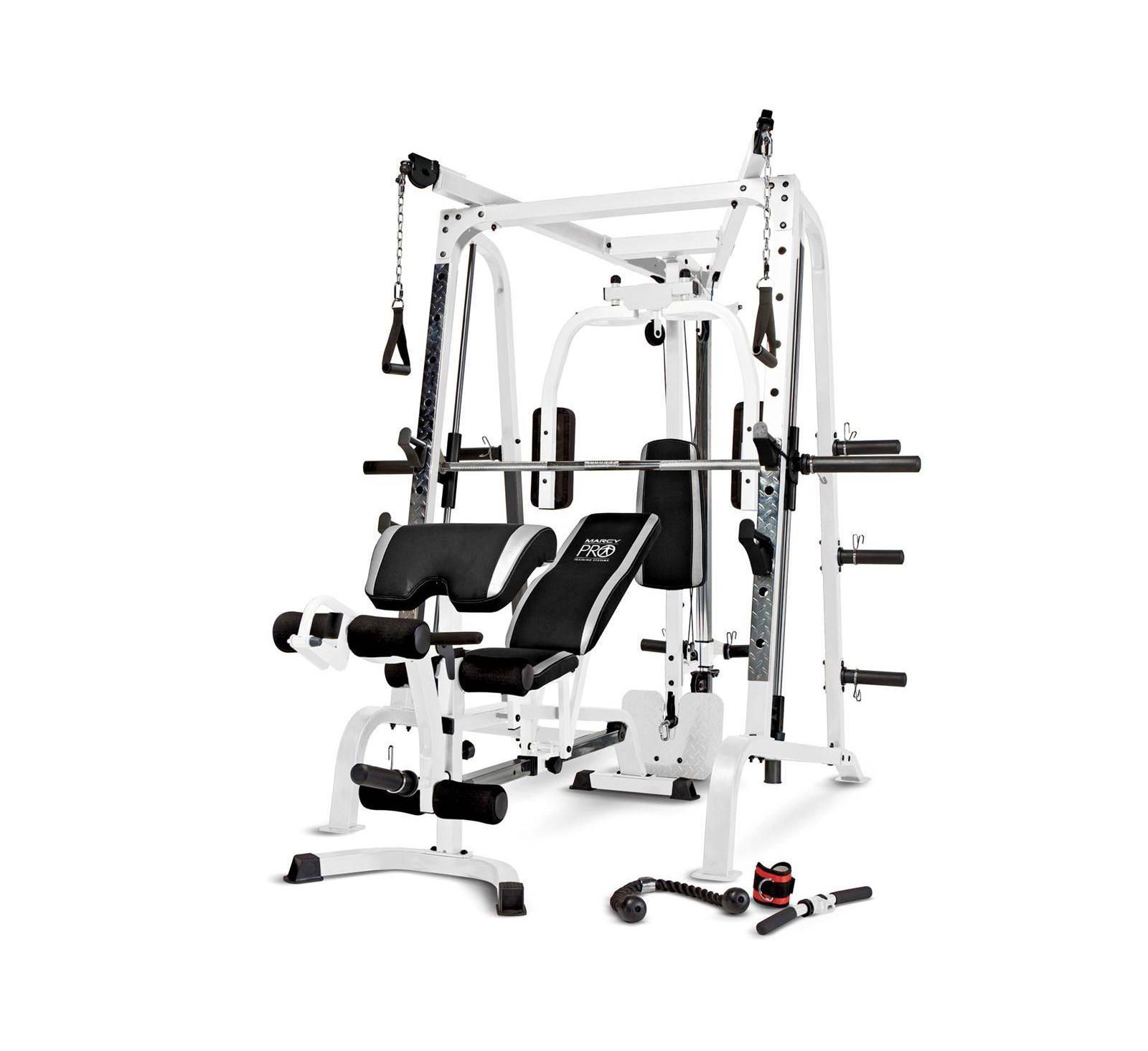 Marcy Pro Smith Cage Workout Machine Total Body Training Home Gym System, White
