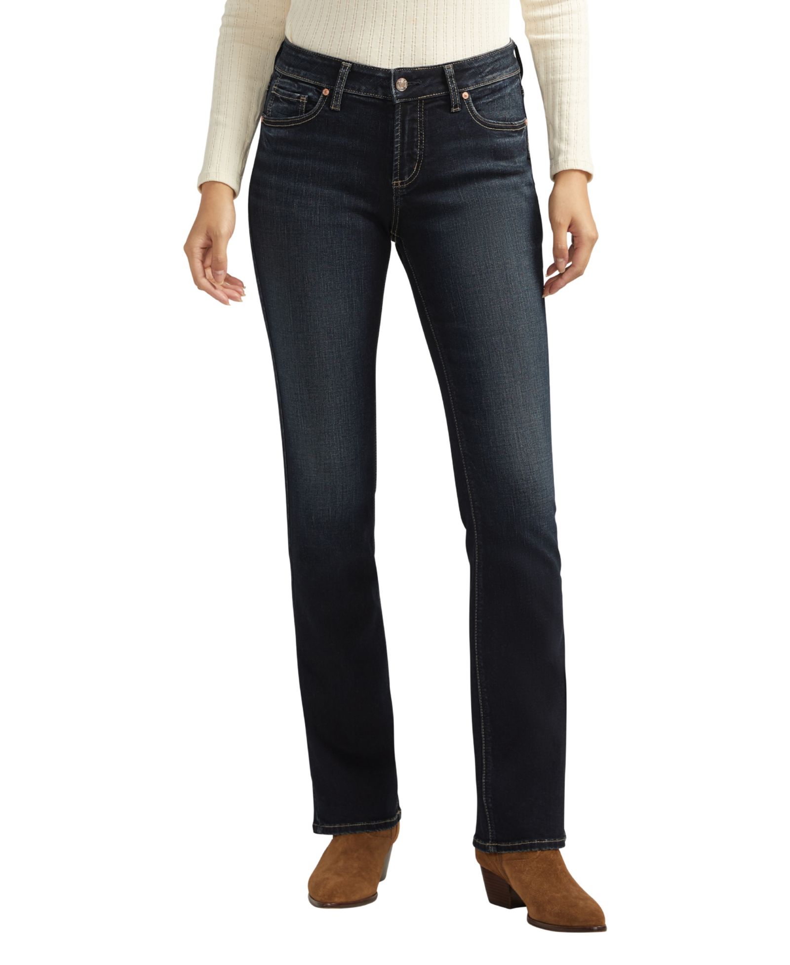 Silver Jeans Co. Women's Elyse Mid Rise Comfort Fit Slim Bootcut Jeans