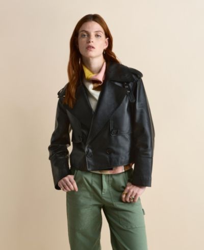 Furniq UK Women's Leather Cropped Trench Style Jacket