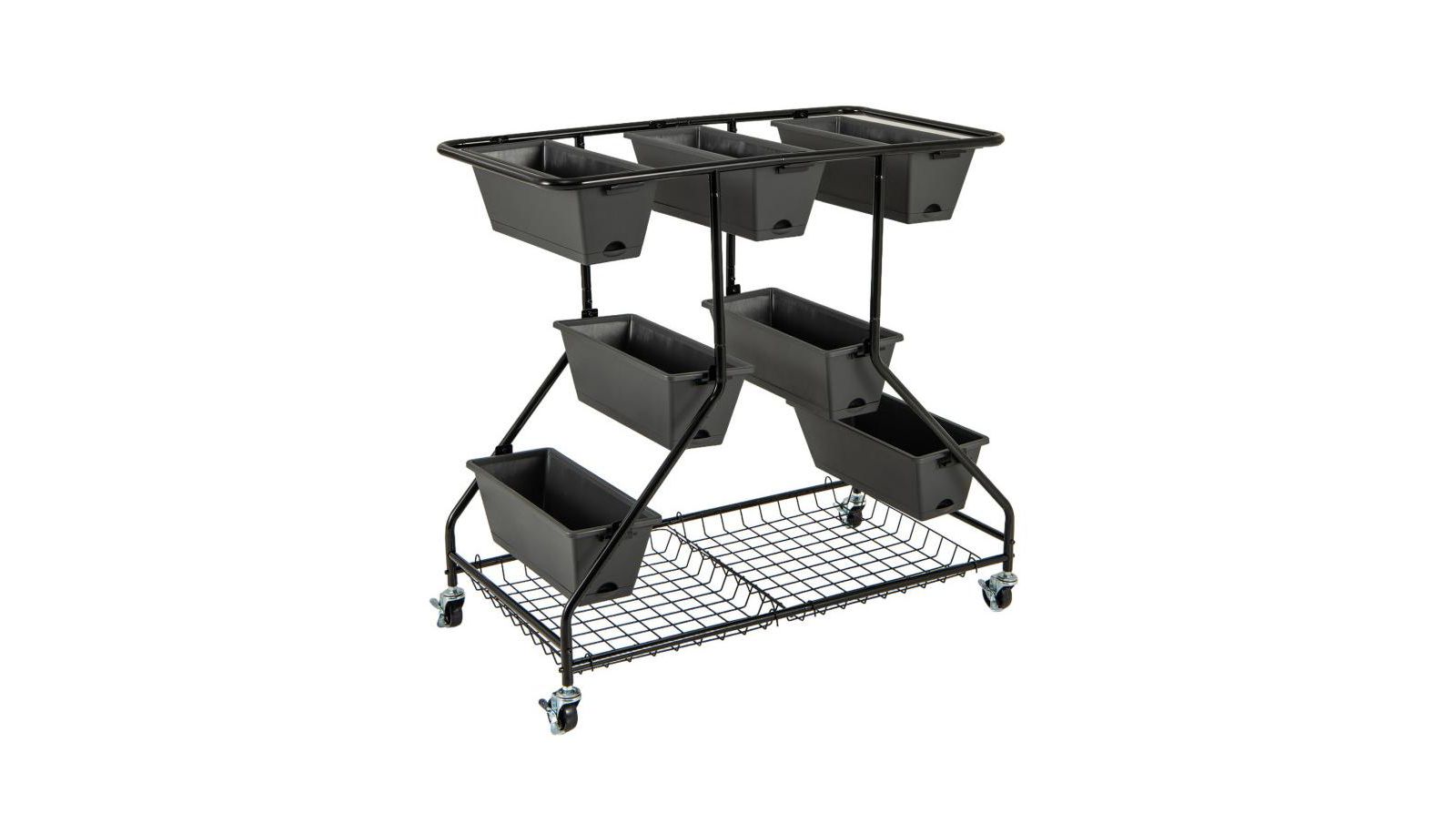 Vertical Raised Garden Bed with 7 Planter Boxes and Storage Baskets-Black