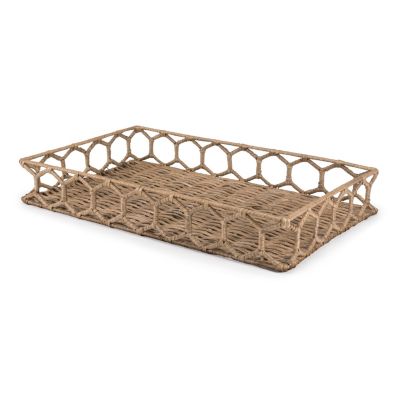 Jonathan Y Honeycomb 19.75" Rustic Bohemian Hand-Woven Rattan Tray