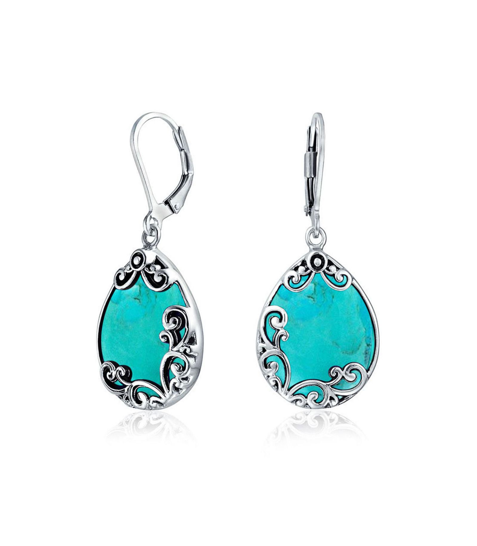 Bling Jewelry Western Style Teardrop Black Onyx Scroll Dangle Earrings Sterling Silver