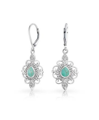 Серьги Bling Jewelry Sterling Silver Vintage Style Filigree Teardrop Turquoise Dangle