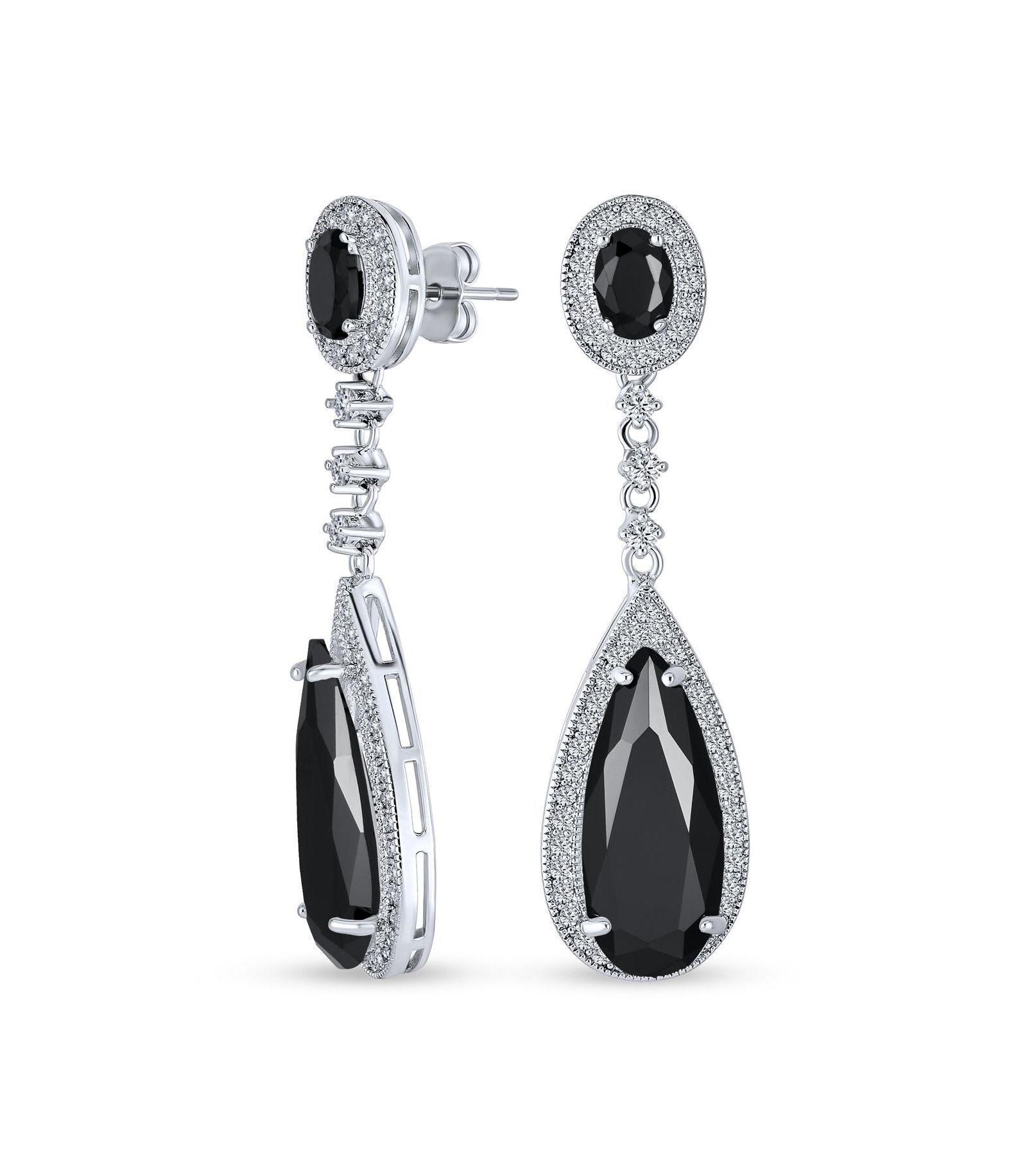 Bling Jewelry Art Deco Long Red CZ Statement Teardrop Chandelier Earrings Silver Plated