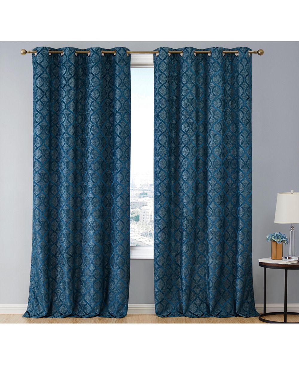 HLC.ME Versailles Lattice Flocked 100% Complete Blackout Thermal Insulated Window Curtain Grommet Panels, Energy Savings & Soundproof - Set of 2
