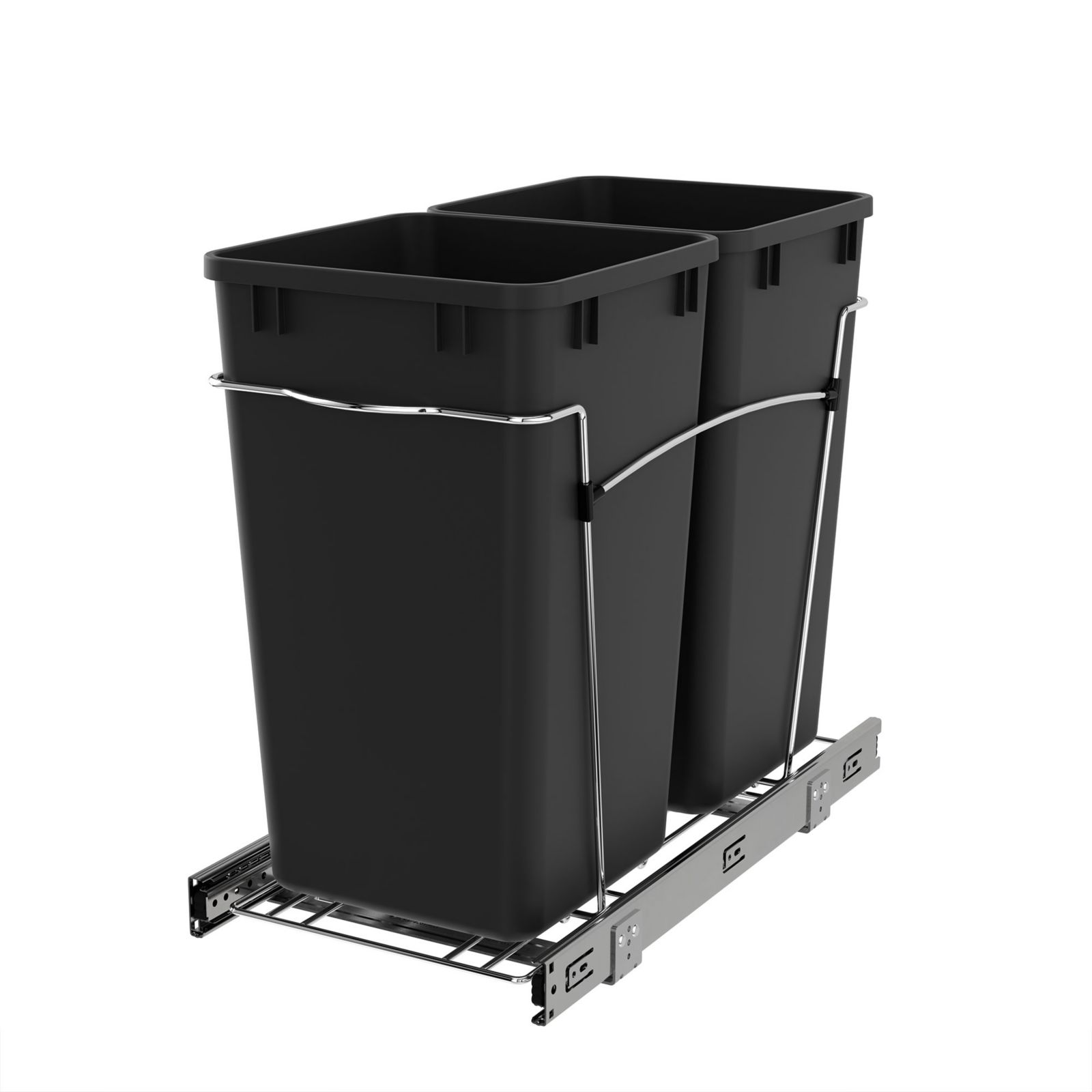 Rev-A-Shelf Double Pull Out Trash Can 27 Qt for Kitchen, Black, RV-15KD-18C S