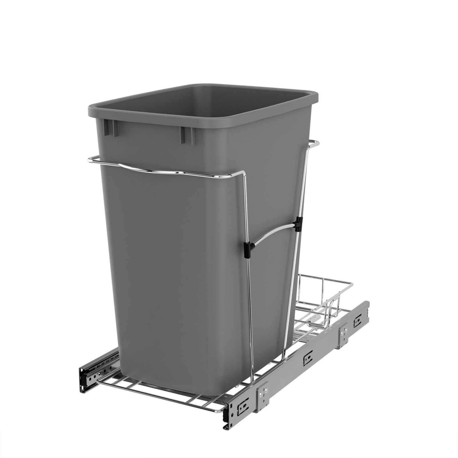 Rev-A-Shelf Pull Out Trash Can 35 Qt for Kitchen Cabinets, Silver, RV-12KD-17C S