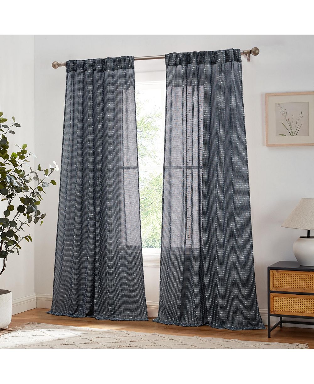 HLC.ME Emily Faux Linen Semi Sheer Transparent Rod Pocket Back Tab Lightweight Window Curtains Wide Panels, Pair