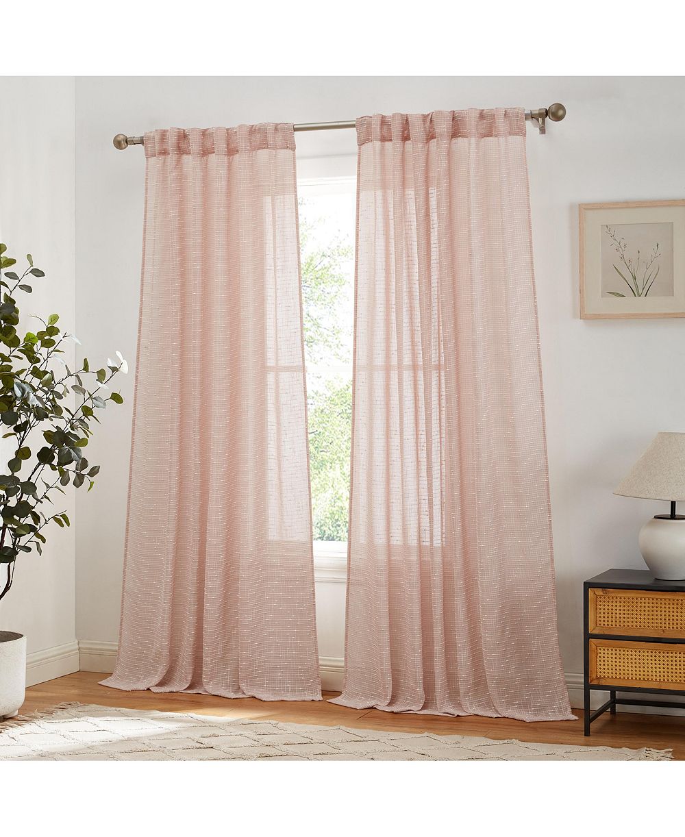 HLC.me Emily Faux Linen Semi Sheer Transparent Rod Pocket Back Tab Lightweight Window Curtains Wide Panels