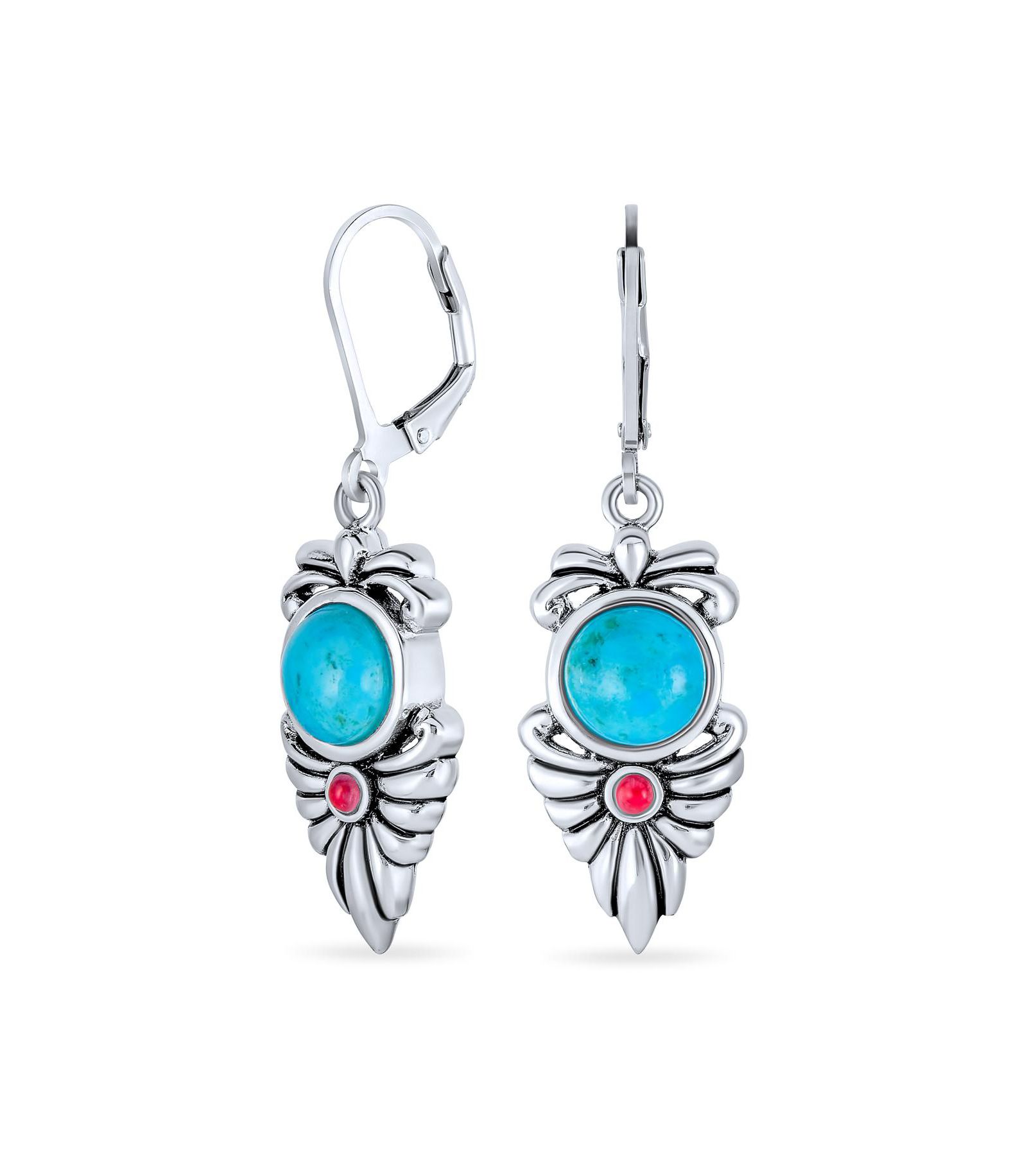 Серьги Bling Jewelry Natural Stabilized Turquoise & Carnelian Dangle 7g.925 Sterling Silver