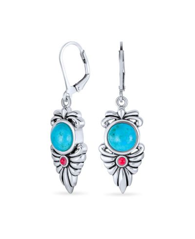 Серьги Bling Jewelry Natural Stabilized Turquoise & Carnelian Dangle 7g.925 Sterling Silver