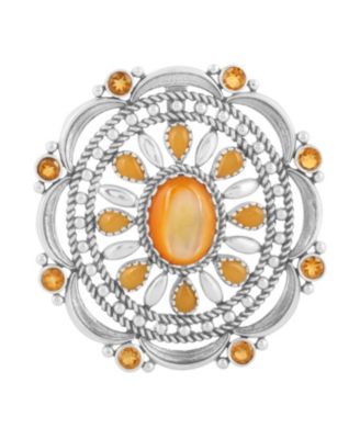Подвеска American West Jewelry Sterling Silver Yellow Mother of Pearl, Yellow Jasper и Citrine Gemstone Statement Enhancer