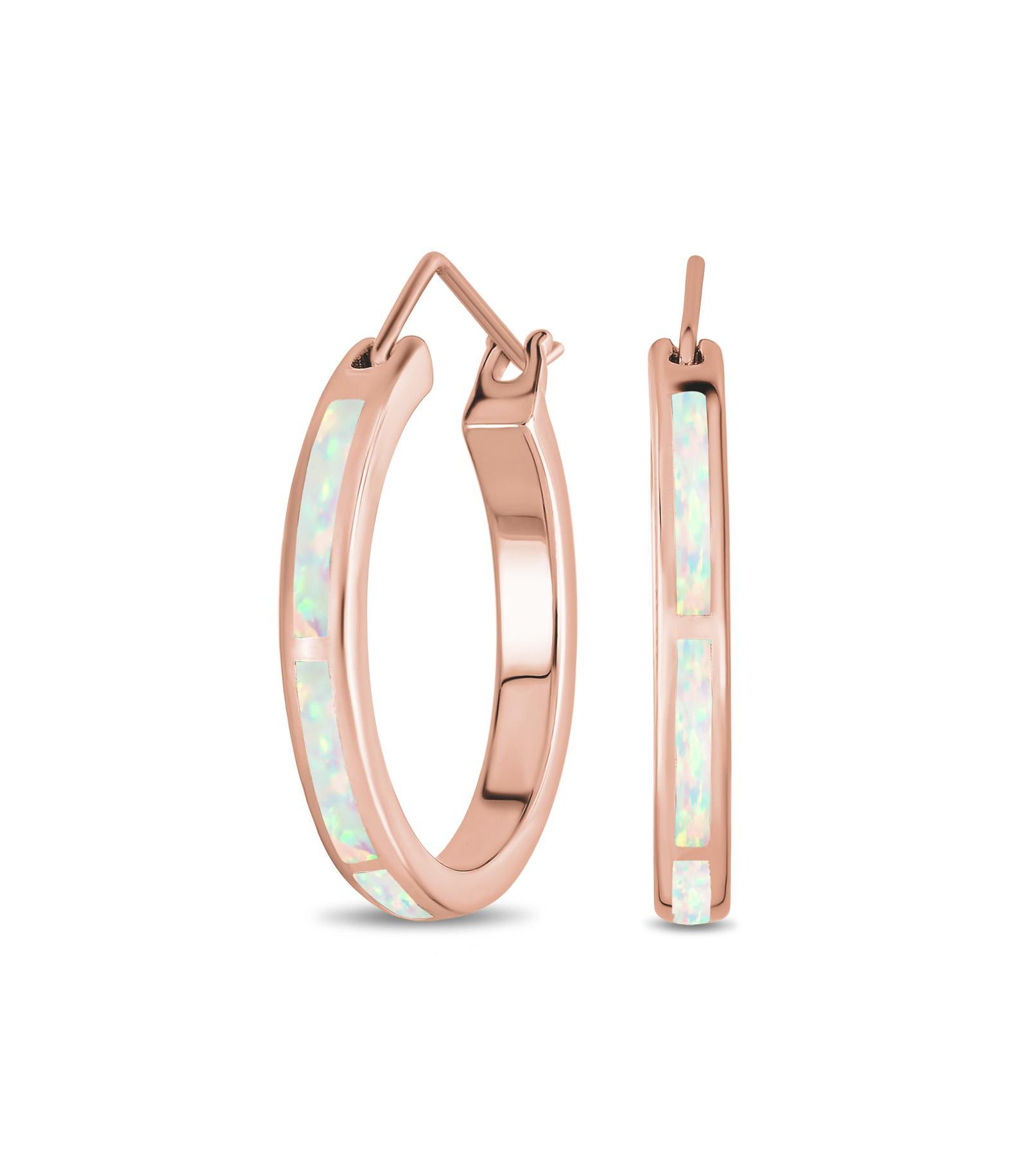 Серьги-кольцо Bling Jewelry с инкрустацией белым и синим опалом, серебро 925, розовое золото