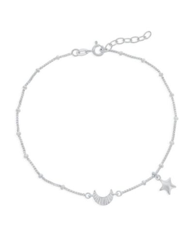 Simona Sterling Silver Crescent Moon & Star Beaded Anklet