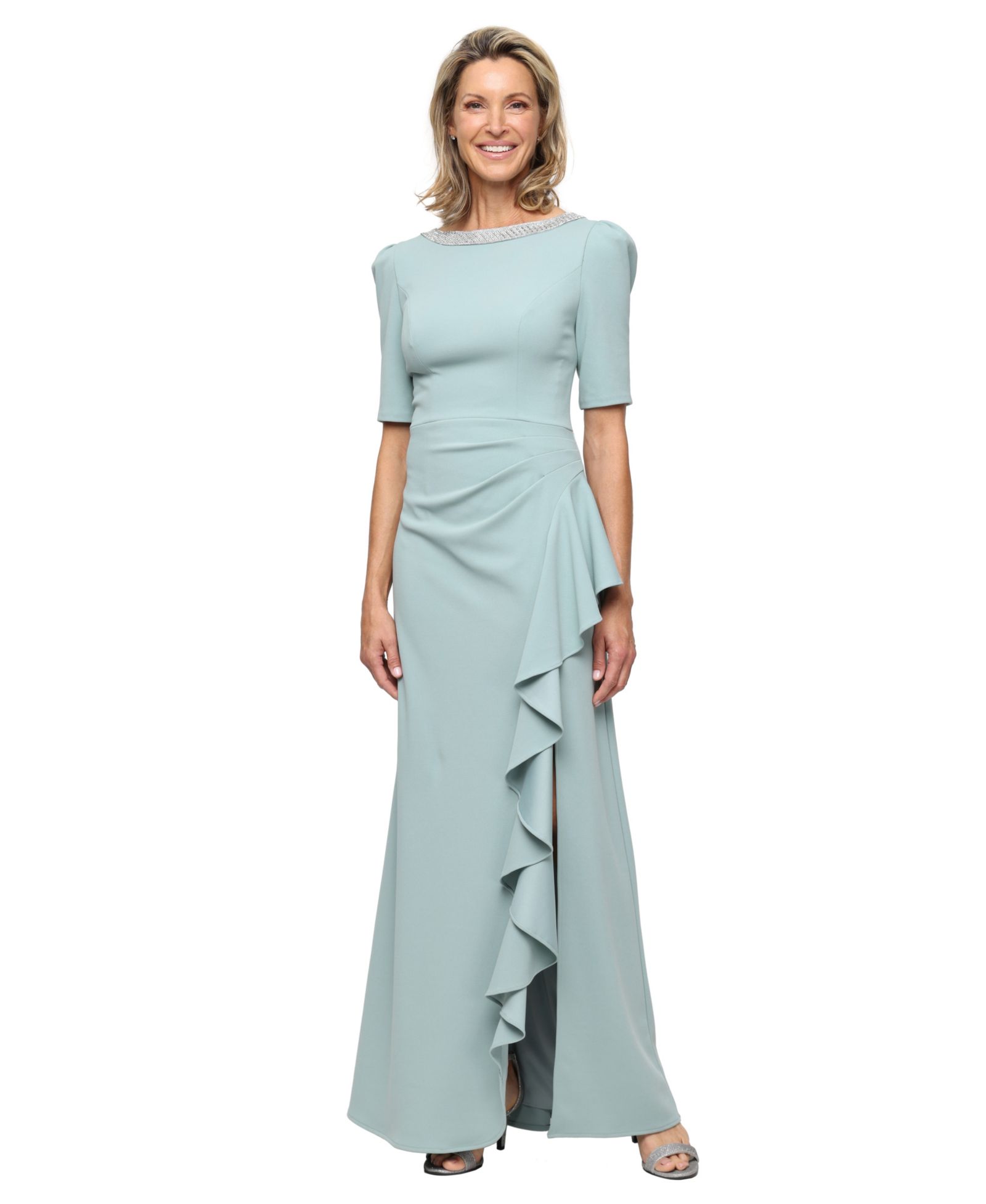 Alex Evenings Petite Embellished-Neck Ruffle Gown