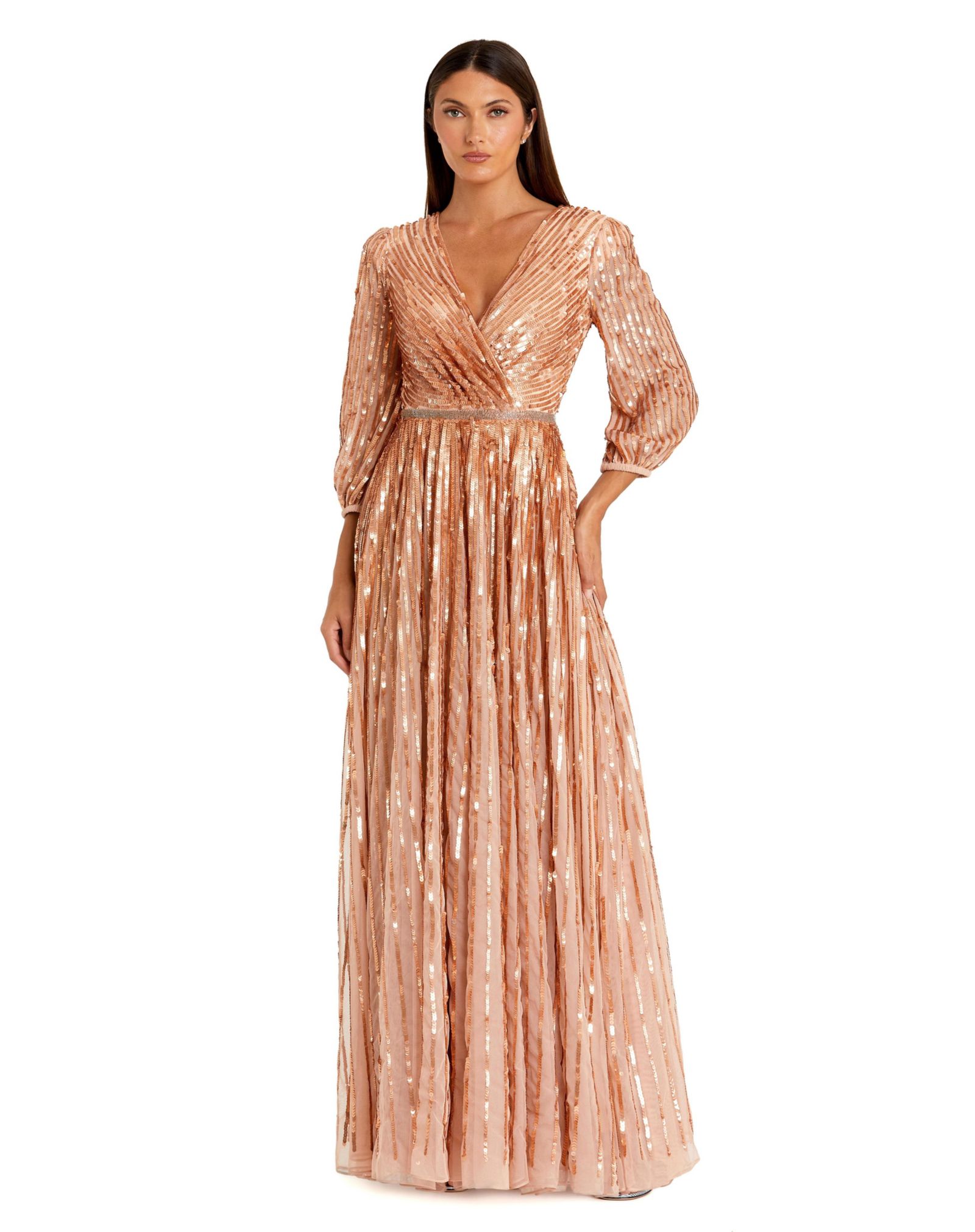 Женское вечернее платье Mac Duggal Sequined Wrap Over 3/4 Sleeve