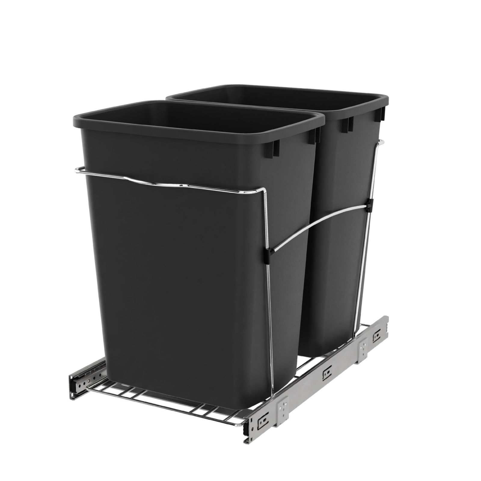 Rev-A-Shelf Double Pull Out Trash Can 35 Qt for Kitchen, Black, RV-18KD-18C S